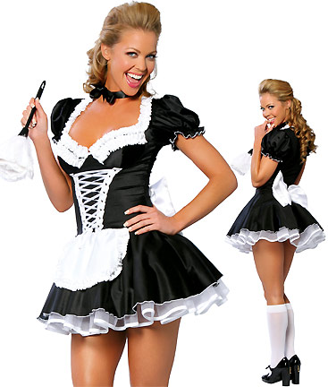 Low-cut Neckline French Maid Outfit with Short Sleeves and Lacy Details